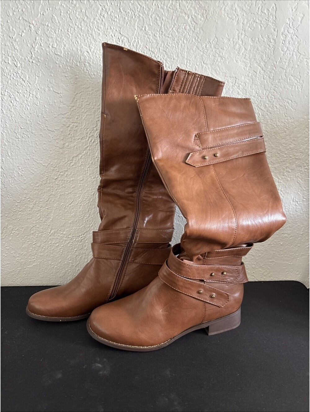 Women's Brown Faux Leather Riding Boots Size 7